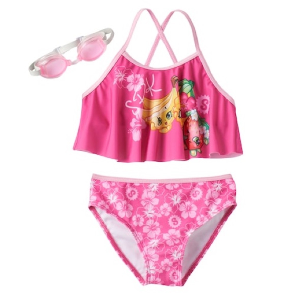 Shopkins 2-Piece Bikini Swimsuit Set with Goggles